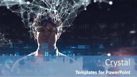  Presentation with cityscape - Colorful presentation design enhanced with man against cityscape mixed media backdrop and a teal colored foreground