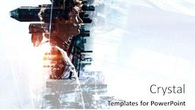  Presentation with cityscape - Cool new PPT theme with man-against-cityscape-mixed-media backdrop and a white colored foreground