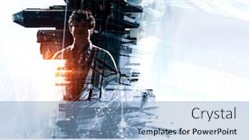  Presentation with cityscape - Audience pleasing PPT layouts consisting of man-against-cityscape-mixed-media backdrop and a light blue colored foreground