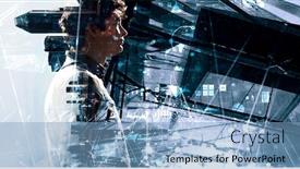  Presentation with cityscape - Cool new slides with man-against-cityscape-mixed-media backdrop and a light blue colored foreground