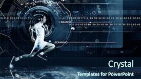  Presentation with training aspire man running - Slide set having man against digital media background background and a navy blue colored foreground