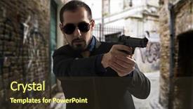  Presentation with gun - PPT theme having man aiming a gun background and a tawny brown colored foreground