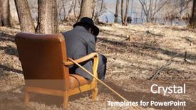  Presentation with woods - Theme having man alone in the woods sitting on a armchair rear view background and a coral colored foreground