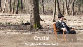  Presentation with woods - PPT theme enhanced with man alone in the woods sitting on a armchair rear view background and a coral colored foreground