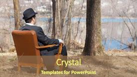  Presentation with 3d man sitting question mark - Slide deck featuring man alone in the woods sitting on a vintage armchair rear view background and a tawny brown colored foreground