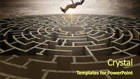  Presentation with sky diving man falling - Amazing slide deck having man and 3d circular maze backdrop and a tawny brown colored foreground