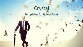  Presentation with rain sky - Amazing PPT theme having man and 3d dollard money backdrop and a sky blue colored foreground