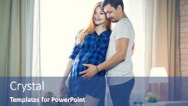  Presentation with wife - Slides with man and a pregnant young woman are waiting for a child at home by the window loving family husband and wife background and a ocean colored foreground