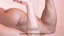  Presentation with show - Cool new theme with man and a woman show their biceps only arms and body backdrop and a coral colored foreground