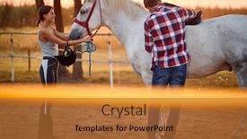  Presentation with horse riding - Theme with man-and-a-woman-tending background and a red colored foreground