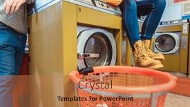  Presentation with laundromat - Slides featuring man-and-a-woman-wait background and a coral colored foreground