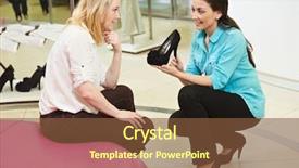  Presentation with shoe - Colorful slide deck enhanced with man and assistant at shoe backdrop and a tawny brown colored foreground