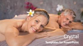  Presentation with senior spa - Audience pleasing slides consisting of man and beautiful woman lying backdrop and a coral colored foreground