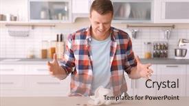  Presentation with broken home - Colorful slides enhanced with man and broken piggy bank backdrop and a  colored foreground