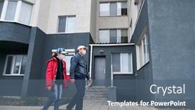  Presentation with viruses - Audience pleasing presentation theme consisting of man-and-child-girl-walks backdrop and a ocean colored foreground