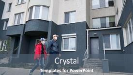  Presentation with viruses - Amazing PPT theme having man-and-child-girl-walks backdrop and a ocean colored foreground