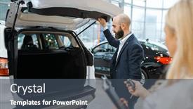  Presentation with auto dealership - Theme enhanced with man-and-female-seller-looking background and a ocean colored foreground