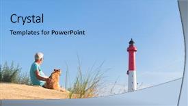  Presentation with lighthouse - PPT theme with man and his dog sitting background and a light blue colored foreground