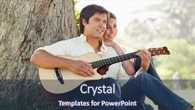  Presentation with man looking up happy - Audience pleasing slide deck consisting of three gift boxes on red tinsel close-up view backdrop and a red colored foreground