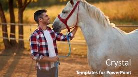  Presentation with horse riding - Theme having man and horse man have a hobby time riding horses concept background and a coral colored foreground