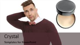  Presentation with clay - Presentation consisting of man and jar of clay background and a tawny brown colored foreground