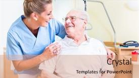  Presentation with old age - Slide deck having man and old age nurse background and a coral colored foreground