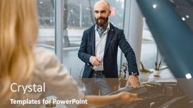  Presentation with auto dealership - PPT layouts enhanced with man-and-saleslady-choosing-auto background and a coral colored foreground