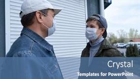  Presentation with viruses - Amazing slide deck having man-and-teen-boy-posing backdrop and a teal colored foreground