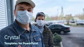  Presentation with viruses - Slide deck with man-and-teen-boy-posing background and a ocean colored foreground