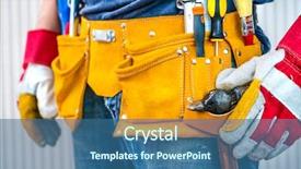  Presentation with construction tools - Slides consisting of man and tools in leathern background and a ocean colored foreground