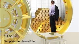  Presentation with vault - PPT theme featuring man and vault with golden background and a yellow colored foreground