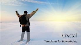  Presentation with winter scene - Theme with man and winter plain conceptual scene background and a light blue colored foreground