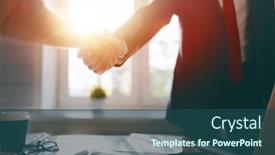  Presentation with collaborative - PPT theme featuring man-and-woman-are-shaking background and a ocean colored foreground