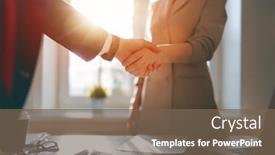  Presentation with collaborative - PPT layouts having man-and-woman-are-shaking background and a violet colored foreground