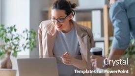  Presentation with collaborative - Slide deck featuring man-and-woman-are-working background and a violet colored foreground