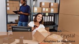  Presentation with scanning - PPT theme with man-and-woman-business-partners background and a  colored foreground