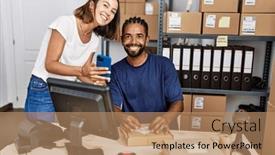  Presentation with order - PPT theme having man-and-woman-business-partners background and a coral colored foreground