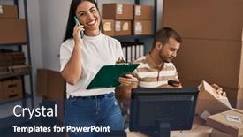  Presentation with barcode - Presentation theme enhanced with man-and-woman-business-workers background and a ocean colored foreground