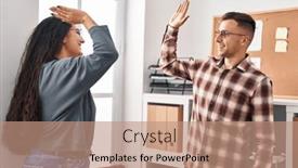  Presentation with office workers - Presentation theme enhanced with man-and-woman-business-workers background and a coral colored foreground