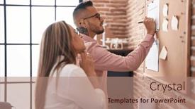  Presentation with cork - Slides with man-and-woman-business-workers background and a coral colored foreground