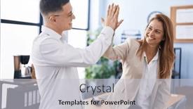  Presentation with office workers - Slide deck with man-and-woman-business-workers and a light gray colored foreground