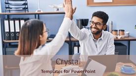  Presentation with office workers - PPT layouts consisting of man-and-woman-business-workers background and a coral colored foreground