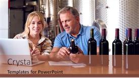  Presentation with bottle - Slide deck having man-and-woman-checking-label background and a red colored foreground