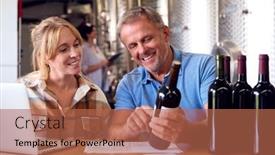  Presentation with winery - Presentation design consisting of man-and-woman-checking-label background and a coral colored foreground