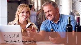  Presentation with winery - Slide deck with man-and-woman-checking-label background and a coral colored foreground