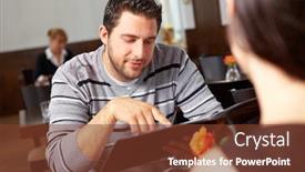  Presentation with restaurant menu - Amazing presentation theme having man-and-woman-choose-menu backdrop and a tawny brown colored foreground
