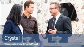  Presentation with kitchen furniture - Slides featuring man and woman consulting salesman background and a ocean colored foreground