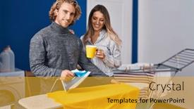  Presentation with ironing - PPT theme featuring man-and-woman-couple-drinking background and a gold colored foreground
