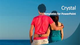  Presentation with romantic beach - Beautiful presentation theme featuring man and woman couple enjoying the romantic sunset on a beach by the ocean in their vacation backdrop and a teal colored foreground