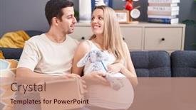  Presentation with doll - Slides having man-and-woman-couple-expecting background and a coral colored foreground